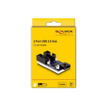 DeLOCK Hub USB 2.0 com pin header 2 portas preto azul