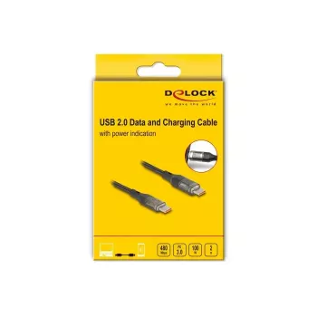 Cabo DELOCK USB Type-C para USB Type-C PD 3.0 100 W dados USB 2.0 2 m com indicador de potência