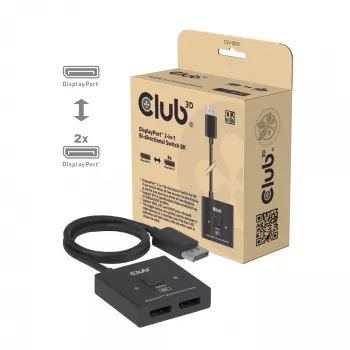 Switch bidirecional DisplayPort 2-em-1 CLUB3D CSV-1009 — 2 saídas DisplayPort, 8K@60Hz, preto