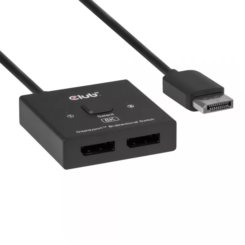 Switch bidirecional DisplayPort 2-em-1 CLUB3D CSV-1009 — 2 saídas DisplayPort, 8K@60Hz, preto