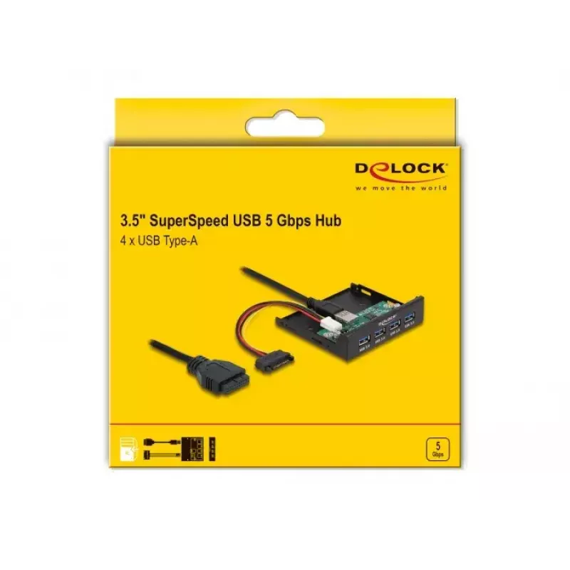 Hub USB 3.2 Gen 1 interno 3,5 polegadas DeLOCK 4 portas preto