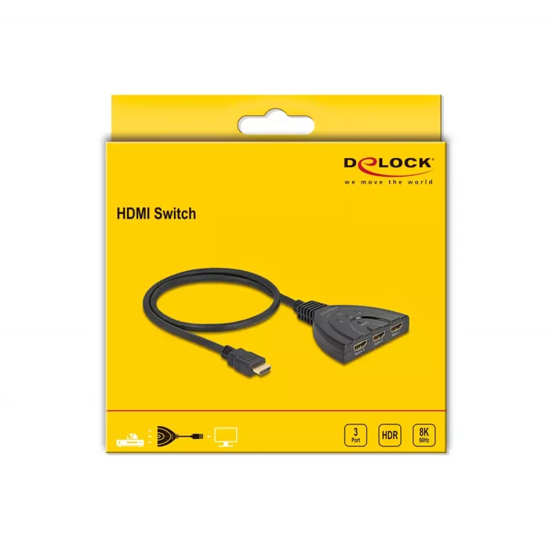 DeLOCK Comutador HDMI 3 x HDMI entrada para 1 x HDMI saída 8K 60 Hz