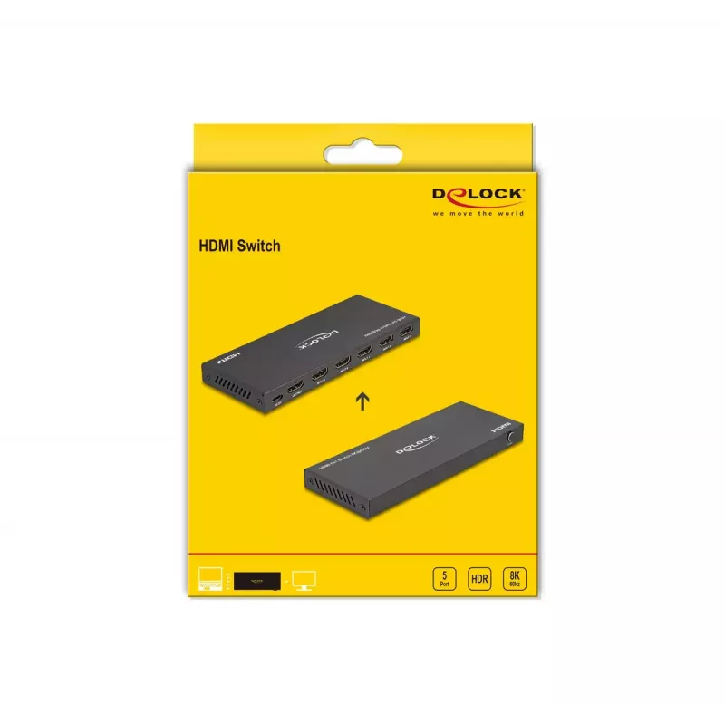 DeLOCK comutador HDMI 5 x HDMI in para 1 x HDMI out, 8K 60 Hz