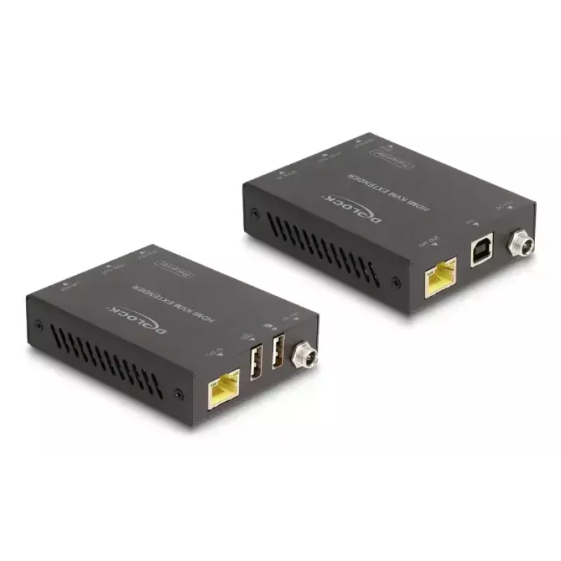 Extensor KVM DELOCK 65957 — transmissor e recetor HDMI e USB, com fios, até 70 m, 18 Gbit/s, 600 MHz, preto