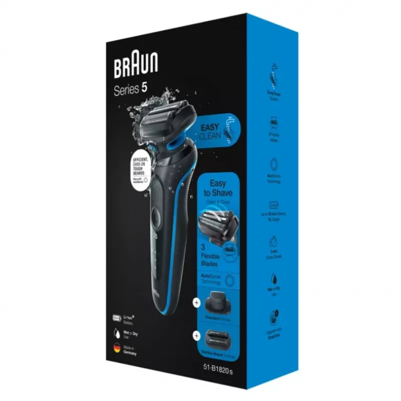 Braun Series 5 51-B1820s máquina de barbear de lâminas preto, azul
