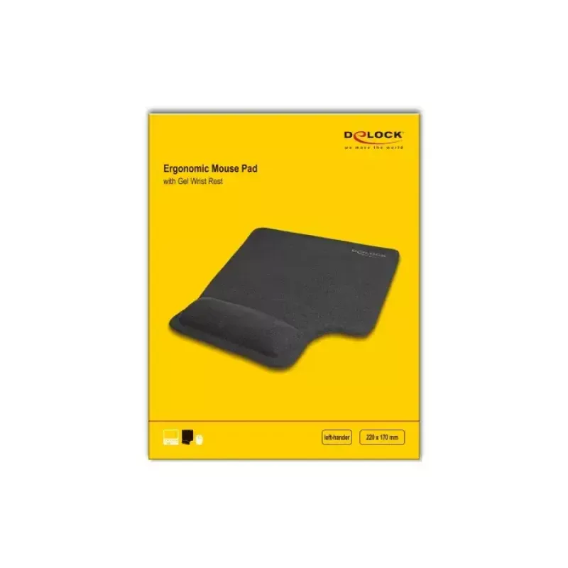 DeLOCK tapete de rato ergonómico com apoio de gel para o pulso para canhotos preto