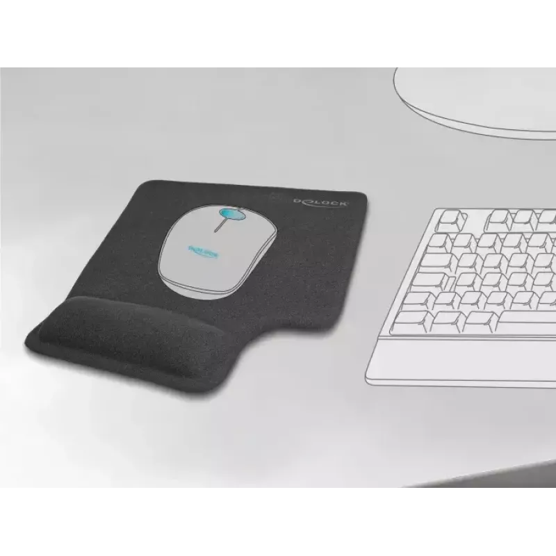 DeLOCK tapete de rato ergonómico com apoio de gel para o pulso para canhotos preto