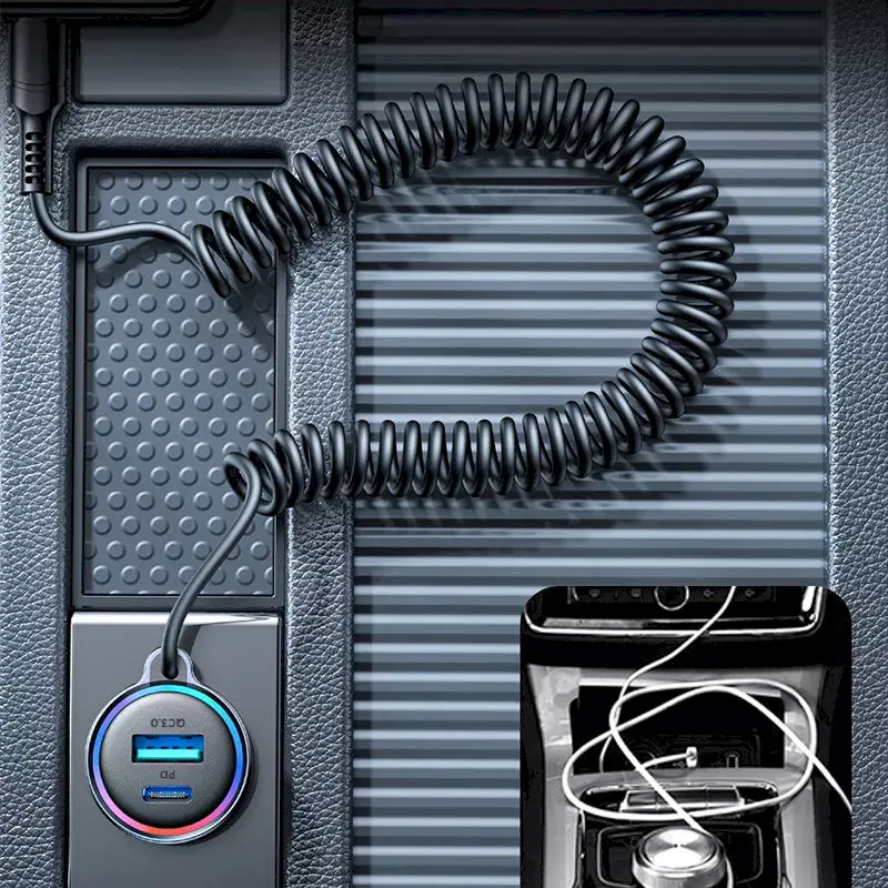 Carregador de automóvel Joyroom JR-CL07 3-em-1 60W com cabo USB-C integrado 1,6 m, preto