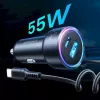 Carregador de automóvel Joyroom JR-CL07 3-em-1 60W com cabo USB-C integrado 1,6 m, preto