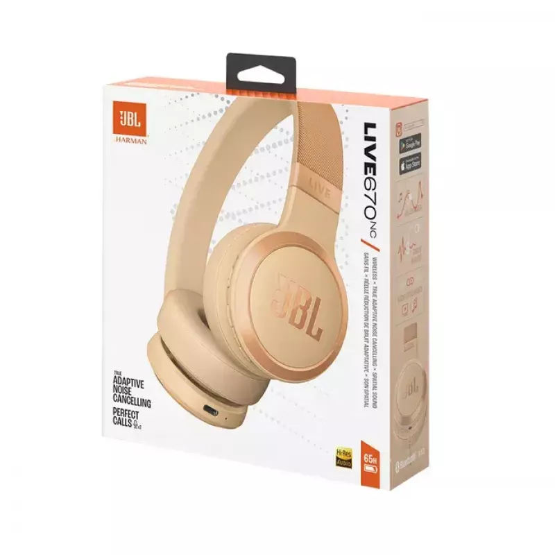 JBL Live 670NC headset sem fios de arco para chamadas/música Bluetooth areia