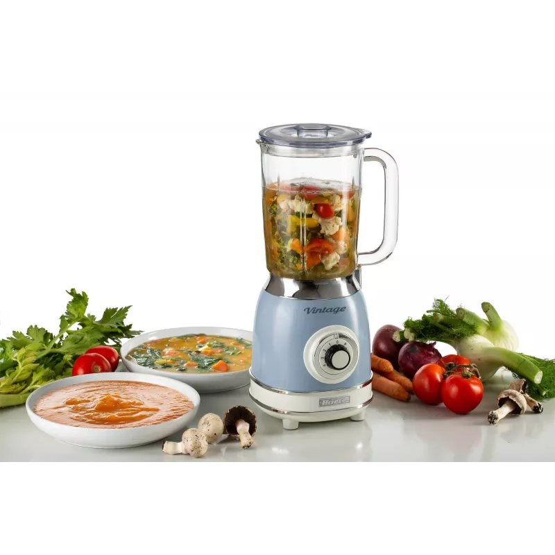 Ariete 583, misturadora Vintage com jarro de vidro de 1,5 litros, 4 lâminas de aço inoxidável, 4 velocidades + Pulse, 1000 Watt, azul