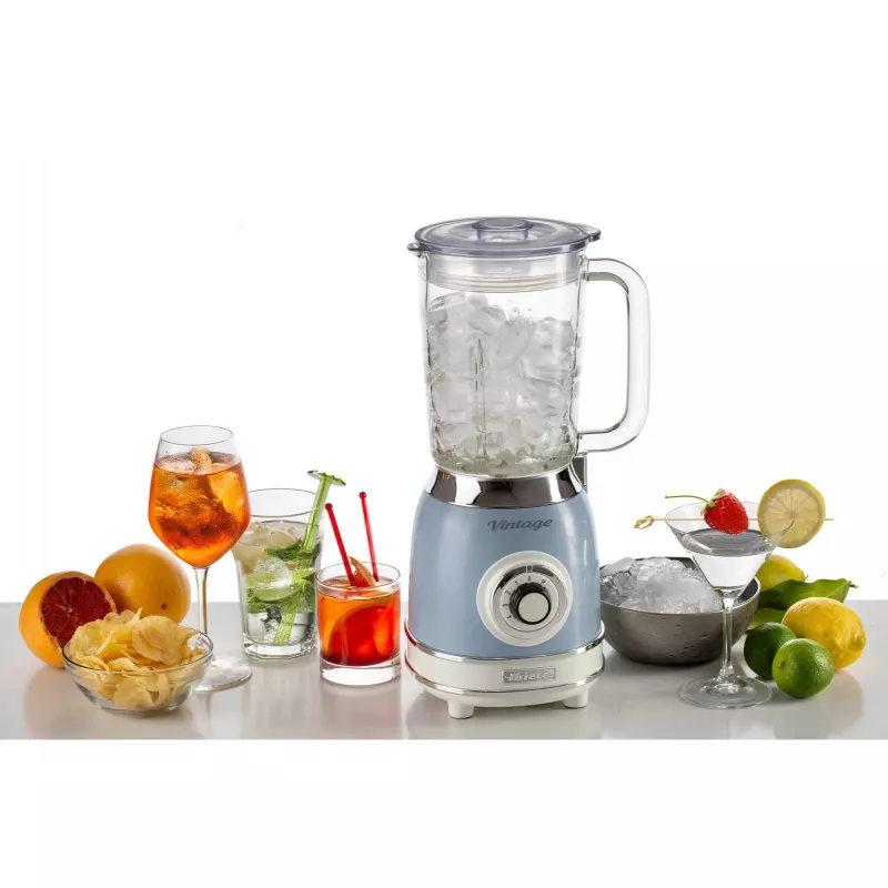 Ariete 583, misturadora Vintage com jarro de vidro de 1,5 litros, 4 lâminas de aço inoxidável, 4 velocidades + Pulse, 1000 Watt, azul