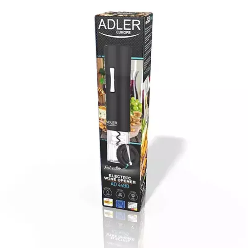 Abridor de garrafas Adler AD 4490 preto prateado transparente