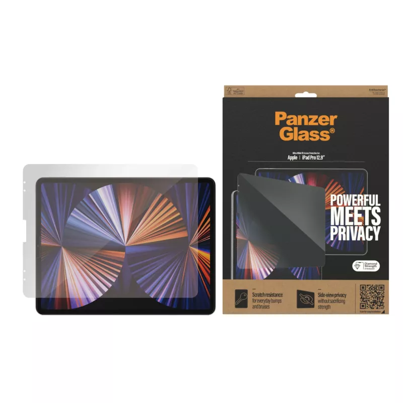 Vidro protetor de ecrã PanzerGlass para Apple iPad Pro 12,9 polegadas (2018/2020/2021/2022) Privacy, vidro temperado + PET, 32,8 cm
