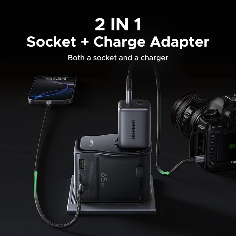 UGREEN S550 adaptador de viagem universal 65W, 2x USB-C + USB-A, 55001