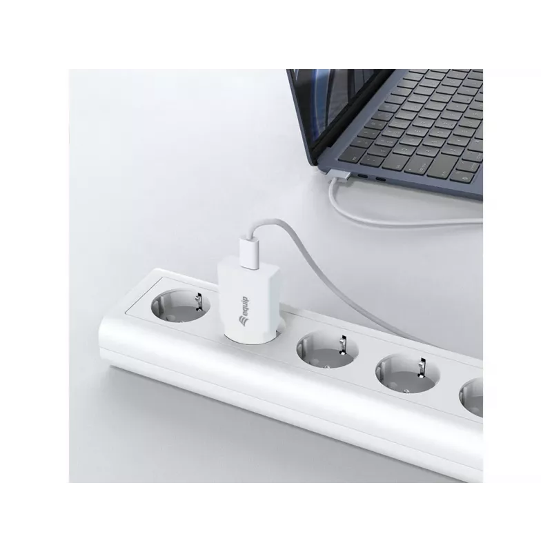 Carregador de parede EQUIP 1 porta 20W GaN USB-C PD — entrada 100–240V, saída máx. 12V, branco