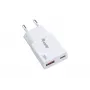 Carregador EQUIP 2 portas 20W GaN fino USB PD — USB-C x1, USB-A x1, entrada 100–240V, saída máx. 12V, branco
