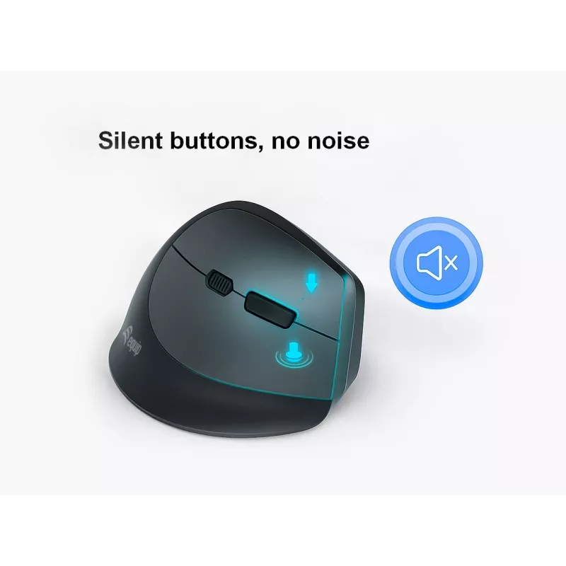 Rato sem fios vertical ergonómico EQUIP para destros, 1600 DPI, RF Wireless + Bluetooth, recarregável, 6 botões, preto