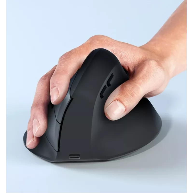 Rato sem fios vertical ergonómico EQUIP para destros, 1600 DPI, RF Wireless + Bluetooth, recarregável, 6 botões, preto