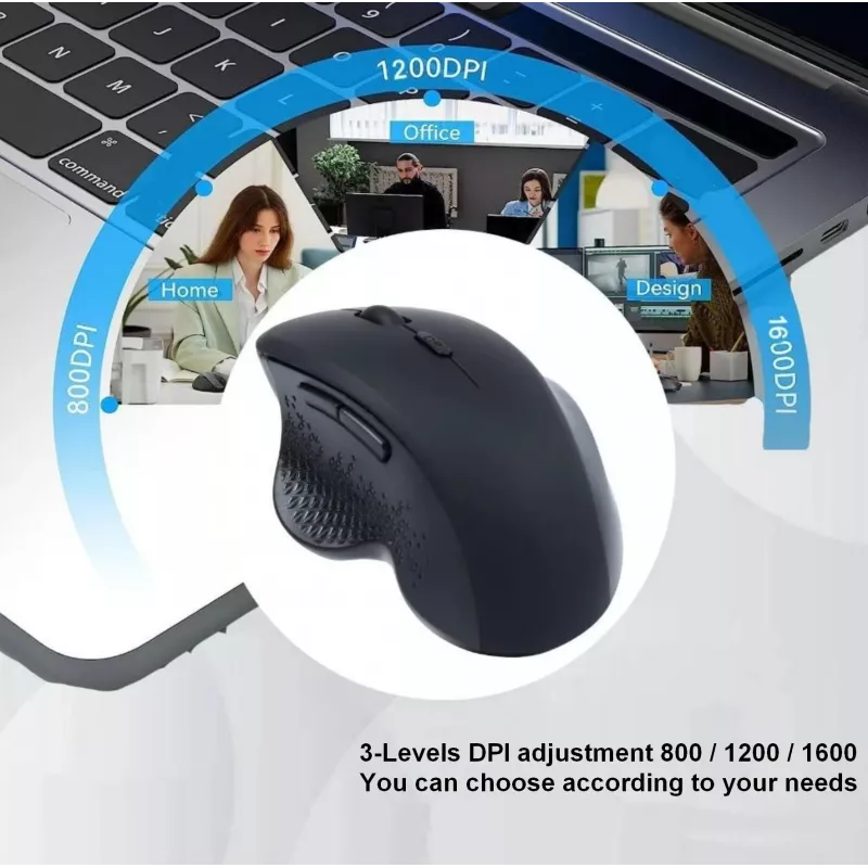 Rato sem fios recarregável EQUIP 6 botões modo duplo — para destros, ótico 1600 DPI, RF Wireless + Bluetooth, preto