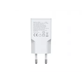 Carregador EQUIP 2 portas 30W GaN fino USB-C PD — 2 conectores USB-C, entrada 100–240 V, saída máx. 20 V, branco
