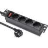 Régua de tomadas QOLTEC 54603 — montagem em rack 1U, entrada 16A, 4× tomadas Schuko