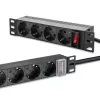 Régua de tomadas QOLTEC 54603 — montagem em rack 1U, entrada 16A, 4× tomadas Schuko