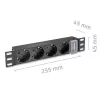 Régua de tomadas QOLTEC 54603 — montagem em rack 1U, entrada 16A, 4× tomadas Schuko