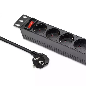 Régua de tomadas QOLTEC 54603 — montagem em rack 1U, entrada 16A, 4× tomadas Schuko
