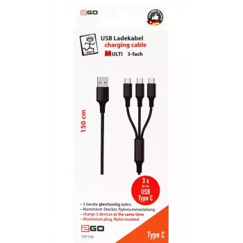 Cabo USB 2GO 797156 1,5 m USB B 3 x USB C Preto