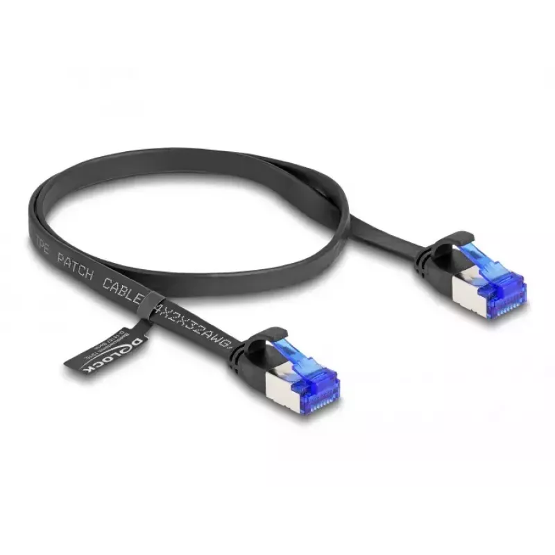 Cabo de rede DeLOCK RJ45 cabo patch plano ficha macho para ficha macho Cat.6A 0,5 m preto
