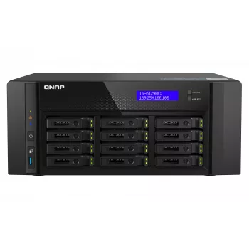 Torre NAS QNAP TS-h1290FX — EPYC 7302P 3,0 GHz, 128 GB DDR4, 12 baias, QuTS hero, preto
