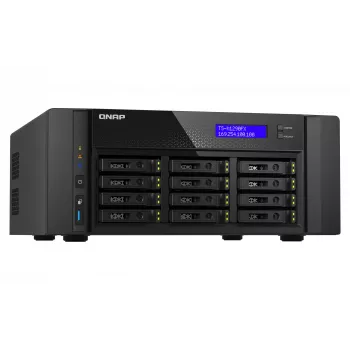 Torre NAS QNAP TS-h1290FX — EPYC 7302P 3,0 GHz, 128 GB DDR4, 12 baias, QuTS hero, preto
