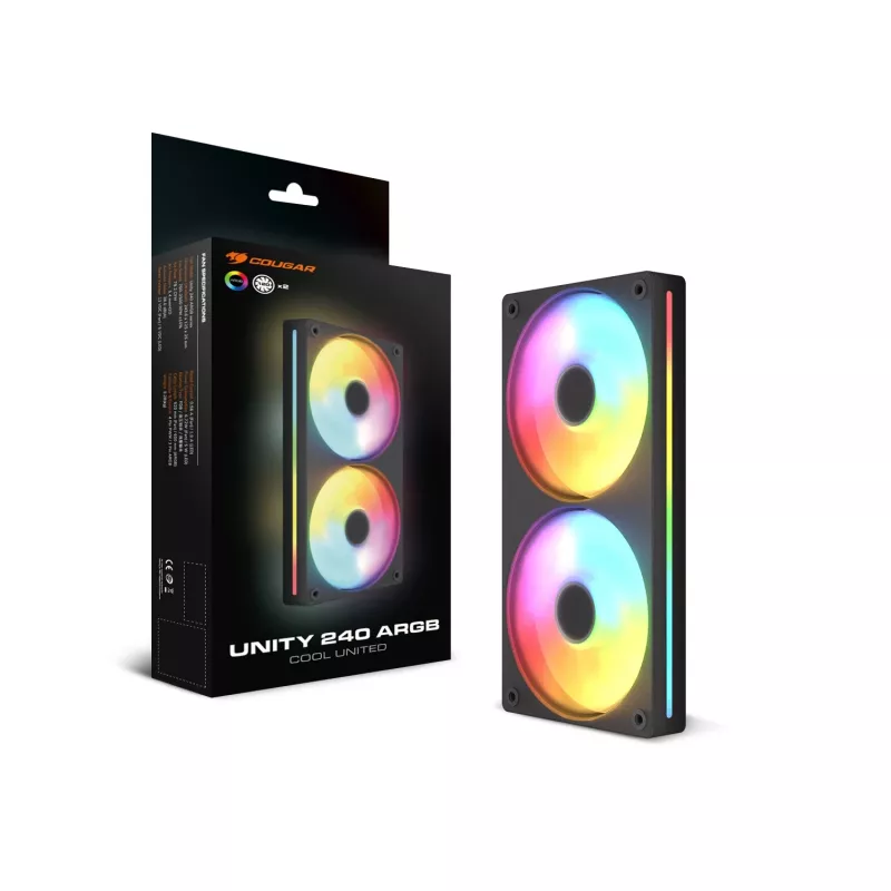COUGAR Unity240-FB ventoinha única 240 ARGB PWM invertida com design de cabo stream, preto