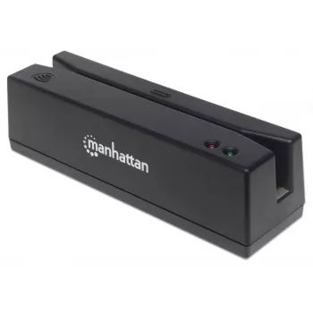 Leitor de cartões de banda magnética USB-A Manhattan, leitor de três pistas, descodificador de teclado, cabo 1,5 m, preto, três anos de garantia