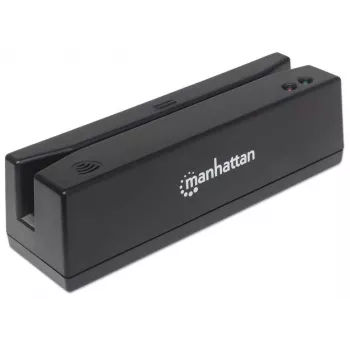 Leitor de cartões de banda magnética USB-A Manhattan, leitor de três pistas, descodificador de teclado, cabo 1,5 m, preto, três anos de garantia