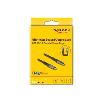 Cabo coaxial de dados e carregamento rápido DeLOCK USB 40 Gbps 1 m USB PD 3.1 240 W
