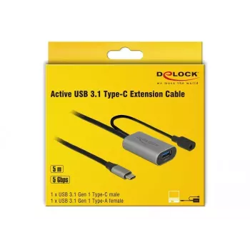 Cabo USB DeLOCK 85391 USB 3.2 Gen 1 5 m USB-A USB-C preto cinzento