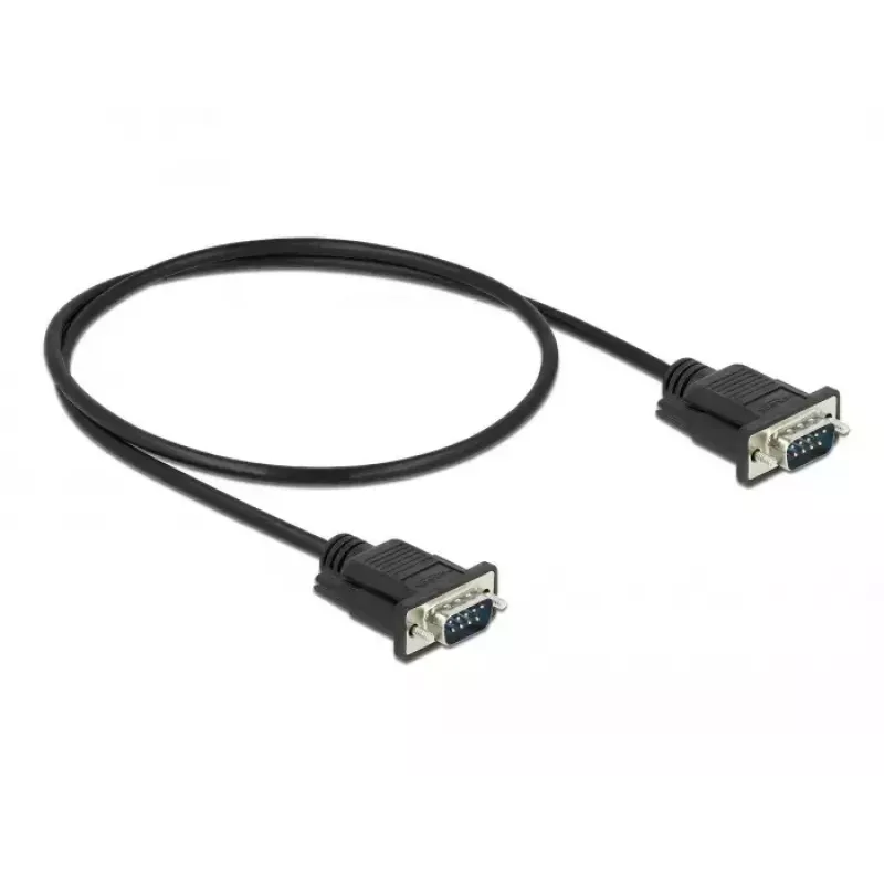 Delock Cabo série RS-232, D-Sub 9 macho para macho, caixa de conector fina, 0,5 m, preto