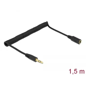 Extensão de cabo espiral DeLOCK 86768 ficha de 3,5 mm macho para fêmea 1,5 m preto