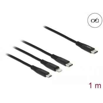 Cabo de carregamento USB DeLOCK 87149 3 em 1 USB Type-C para Lightning Micro USB 1 m