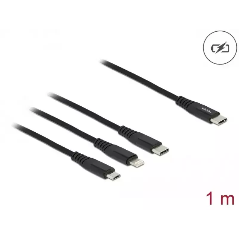 Cabo de carregamento USB DeLOCK 87149 3 em 1 USB Type-C para Lightning Micro USB 1 m
