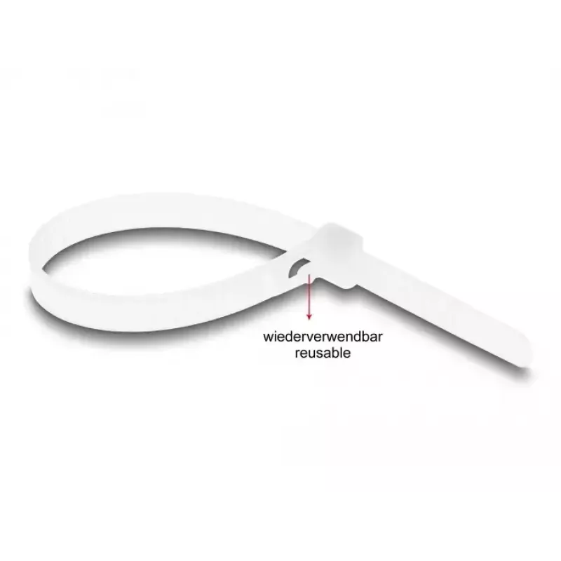 DeLOCK Abraçadeiras reutilizáveis, 200 x 7.2 mm, branco, 100 un.