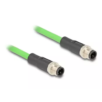 DeLOCK 80417 Cabo industrial M12 codificação D de 4 pinos ficha a ficha, PUR (TPU), 2 m, verde