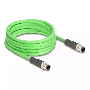 DeLOCK 80417 Cabo industrial M12 codificação D de 4 pinos ficha a ficha, PUR (TPU), 2 m, verde