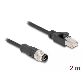 Cabo de rede DeLOCK M12 codificado A 8 pinos ficha macho para ficha RJ45 Cat5e 2 m preto