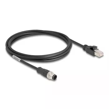 Cabo de rede DeLOCK M12 codificado A 8 pinos ficha macho para ficha RJ45 Cat5e 2 m preto