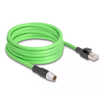 Cabo de rede DeLOCK M12 codificado X 8 pinos ficha macho para ficha RJ45 PUR (TPU) 5 m