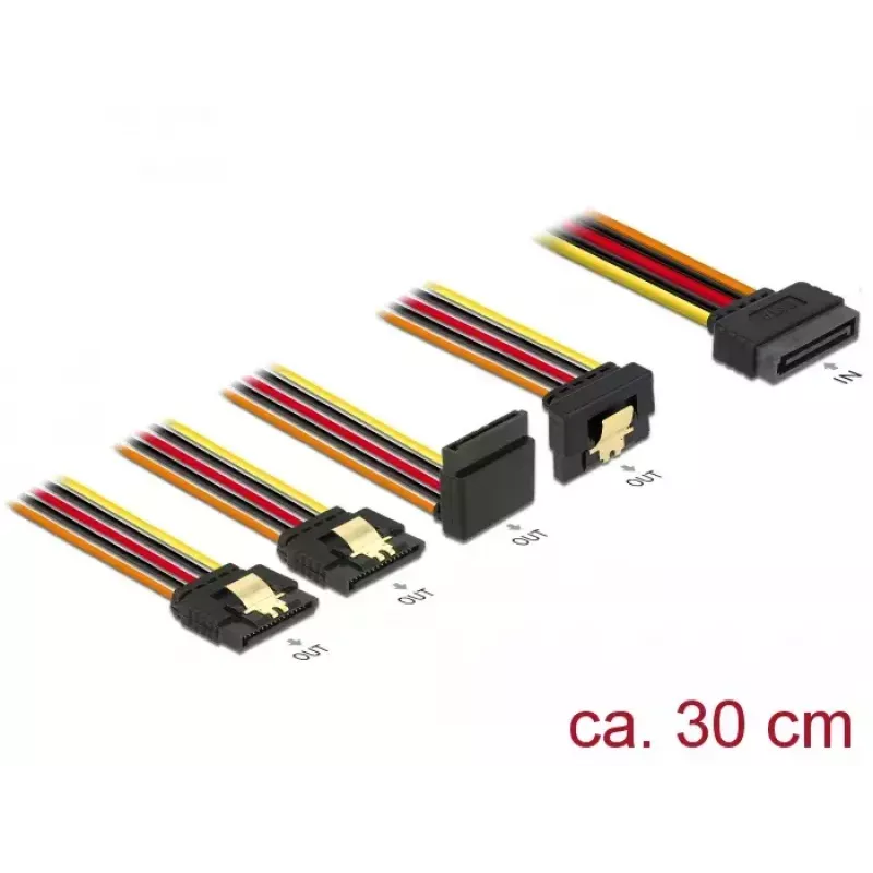 Cabo SATA DeLOCK 60148 0,3 m SATA 15 pinos 4 x SATA 15 pinos bege laranja vermelho amarelo