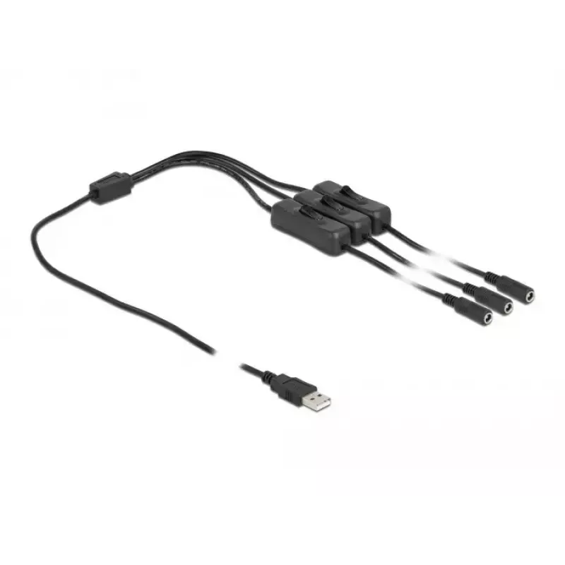 Ficha USB Type-A para 3 x conector fêmea DC 5,5 x 2,1 mm com interruptor DeLOCK 86798